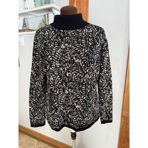 Skovhuus Womens Black Beige Abstract Knit‎ Ribbed Turtleneck Sweater Medium
